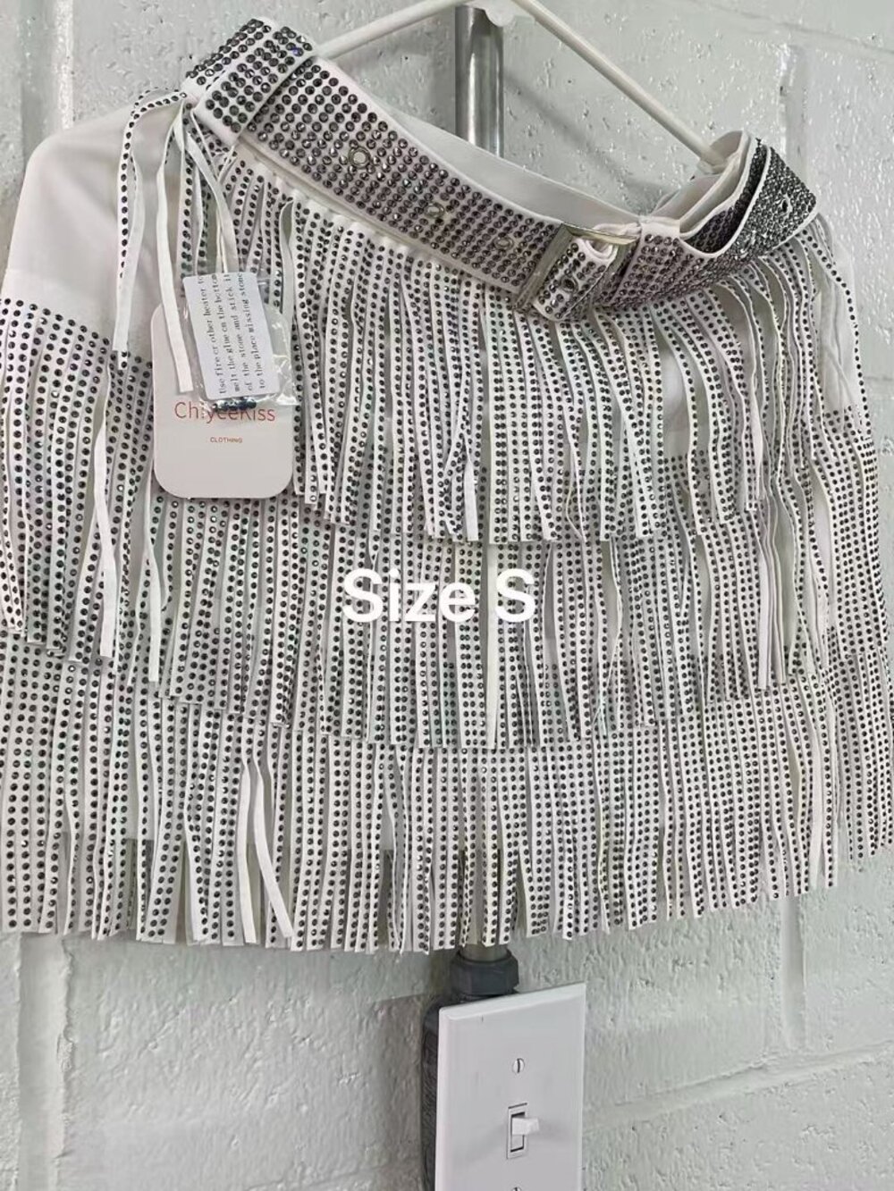 Women's Sparkle Rhinestone Fringe Shorts Pants Elastic Band Mini Skirt
